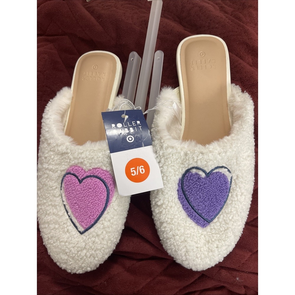 Roller Rabbit x Target Disco Hearts Wave Fuzzy House Slippers Size S 5/6 Wedding